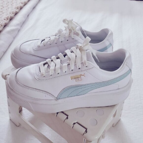 PUMA OSLO MAJA White + Mint Blue Platform Sneakers - Picture 13 of 16